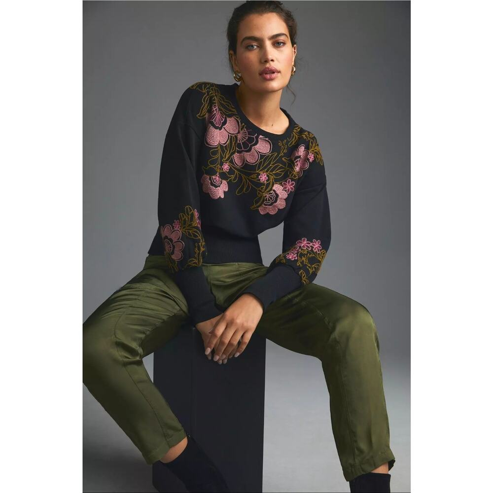 Anthropologie Embroidered Floral Sweatshirt - Picture 2 of 6